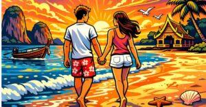 A Couple enjoying a walk on the beach in Thailand