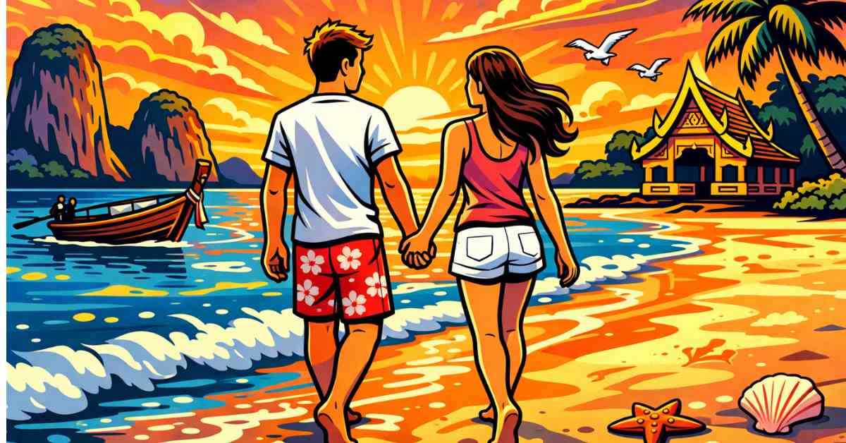 A Couple enjoying a walk on the beach in Thailand