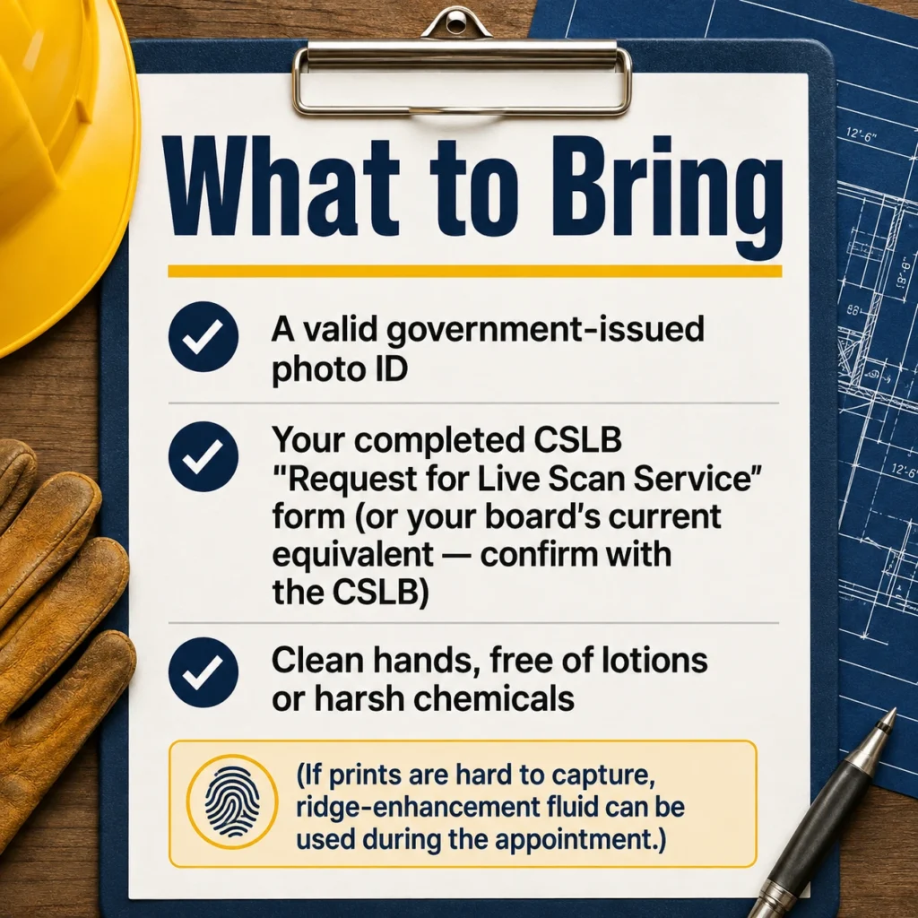 Contractor for California - Background Check and fingerprinting what to bring